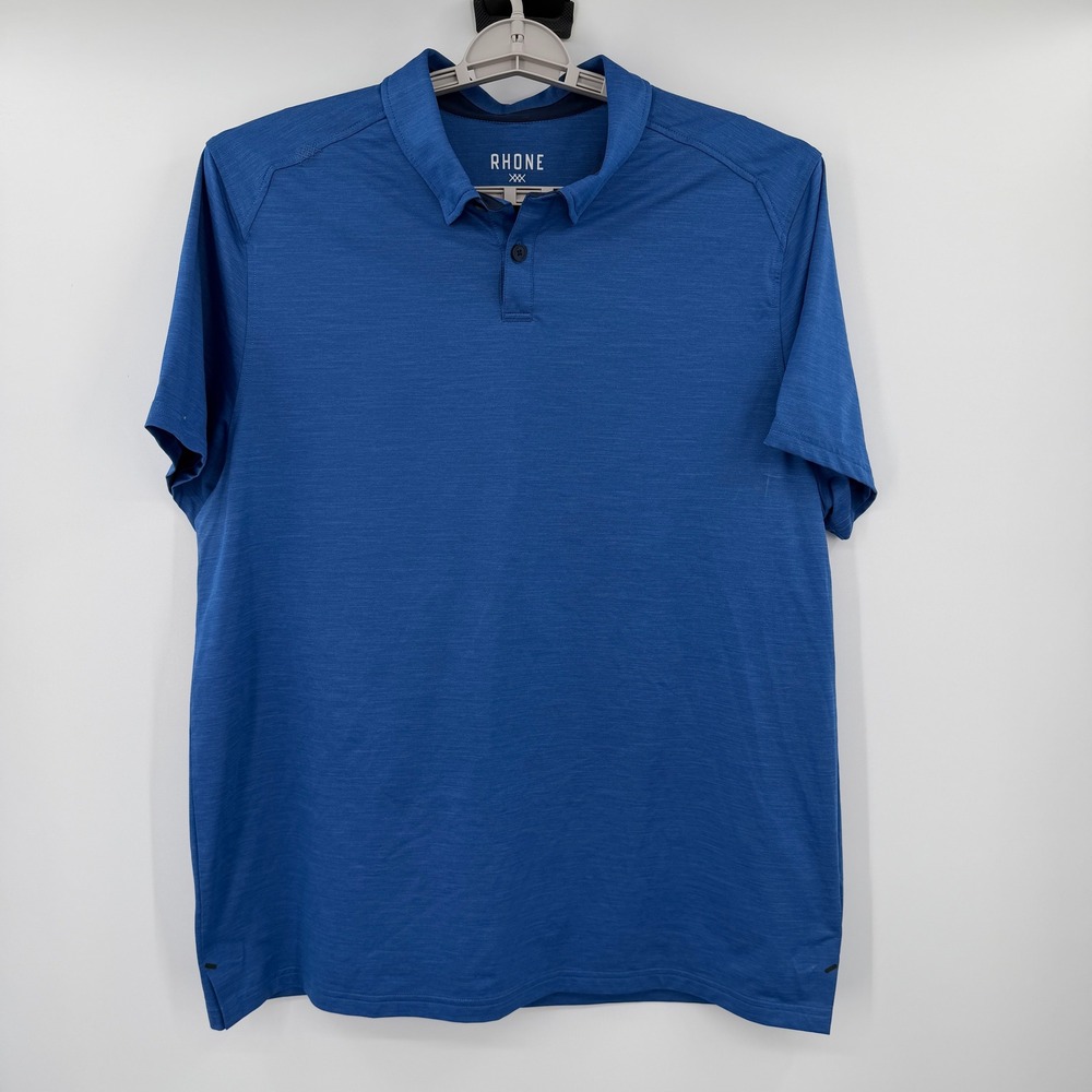 Rhone Delta Pique Polo Shirt Mens XL Blue Short Sleeve Italian Fabric Golf Tech